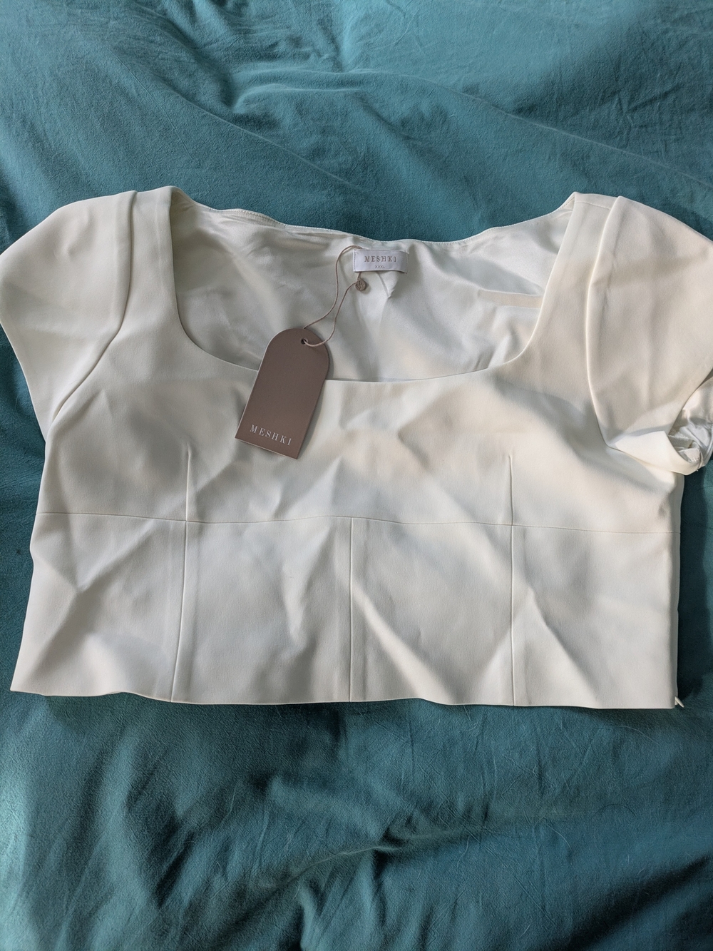 NWT MESHKI "Ellis" Cap Sleeve Longline Suiting Crop Top Suze 3X Structured